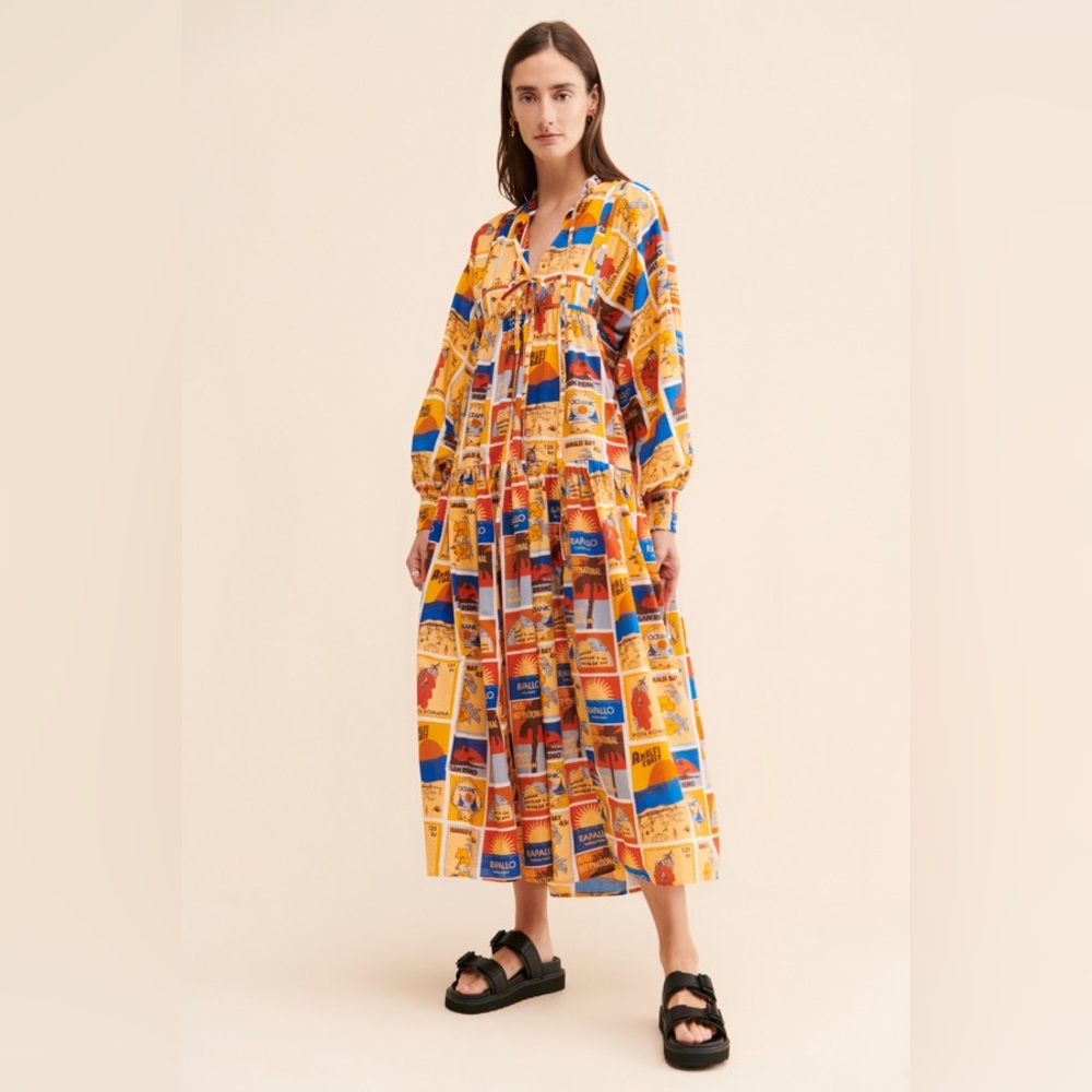 New Anthropologie Kinga Csilla Fiesta Santorini Dress Size Medium $290